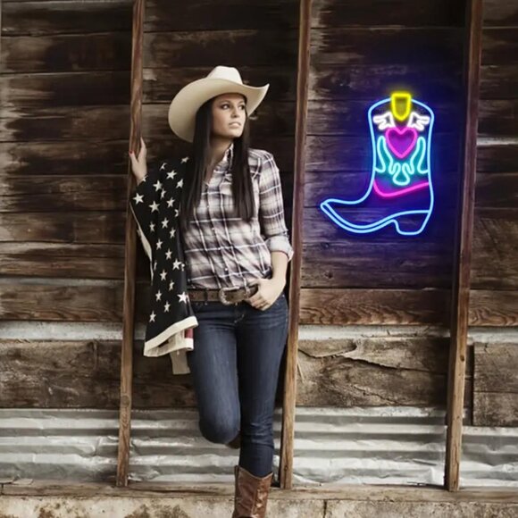 ANGEL WINGED COWBOY BOOT NEON LED SIGN - Picture 4 of 4